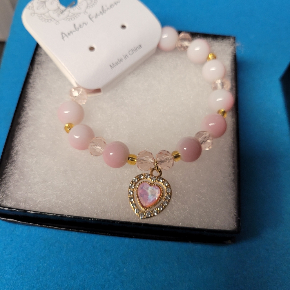 Pink and Gold Heart Charm Bracelet